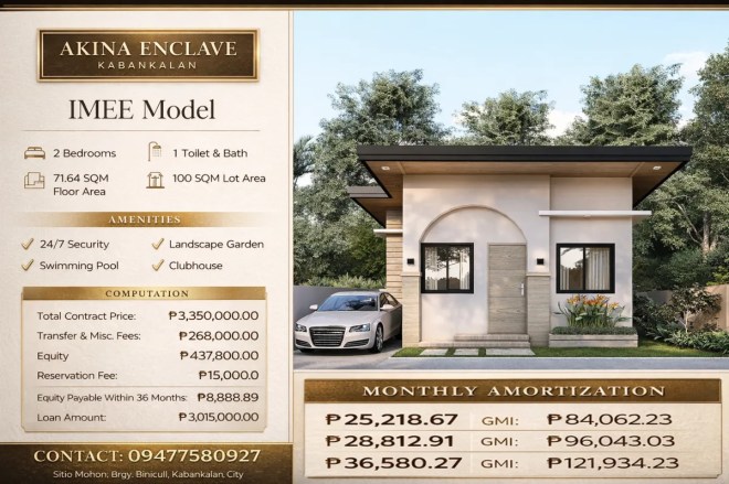 Akina Enclave Kabankalan Imee Model 2-bedroom affordable house and lot for sale in Binicuil Kabankalan City