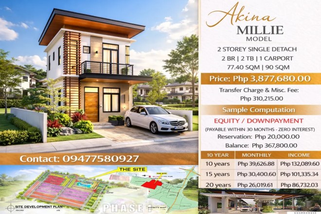 Millie Model 2 Storey Single Detached House for Sale in Akina Villas South Bacolod