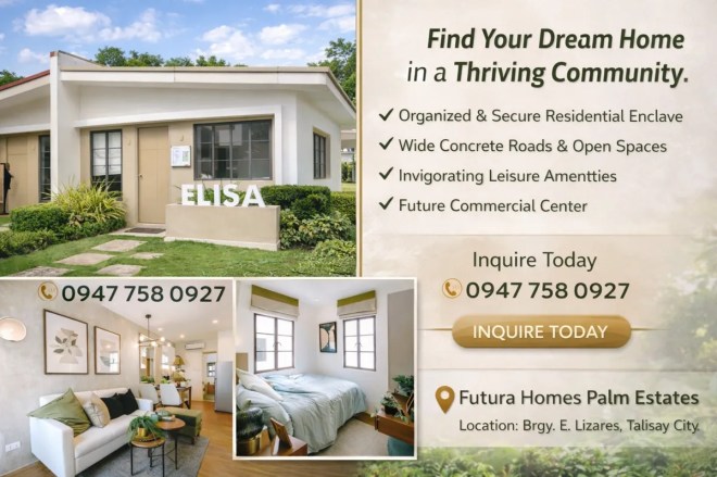 Elisa Model house and lot for sale at Futura Homes Palm Estates Talisay City near Bacolod