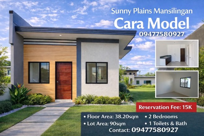 Sunny Plains Mansilingan Cara Model 2-bedroom house and lot for sale in Bacolod City with 38.20 sqm floor area and 90 sqm lot area