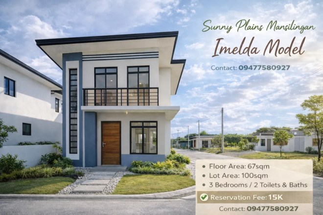 Sunny Plains Mansilingan Imelda Model 3-bedroom modern house and lot for sale in Bacolod City with 67 sqm floor area and 100 sqm lot area