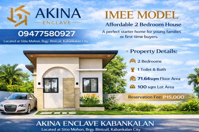Akina Enclave Imee Model affordable 2-bedroom house for sale in Kabankalan City