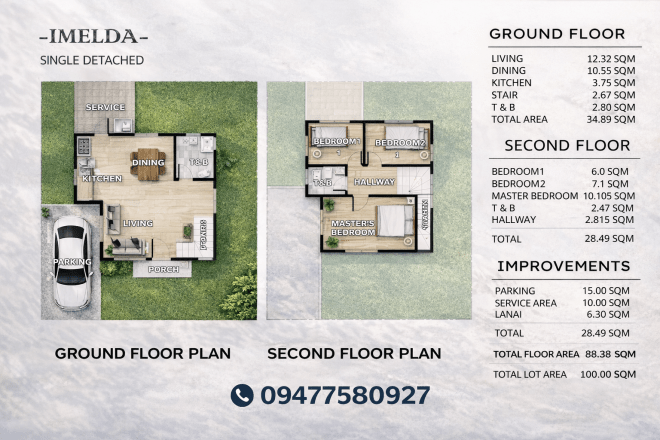 Akina Enclave Kabankalan Imelda single detached house floor plan with ground floor and second floor layout