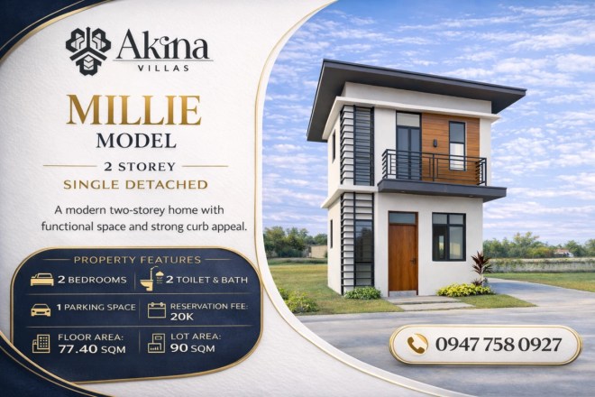 Akina Villas Millie Model 2-storey single detached house real estate poster in Bacolod