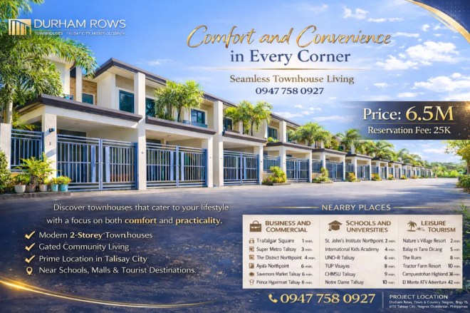 Durham Rows modern 2-storey townhouse for sale in Talisay City, Negros Occidental near Bacolod with price 6.5M